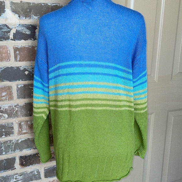 Sigrid Olsen Sport Open Weave Banded Stripe Sweater Long Sleeve Size Medium - Picture 3 of 9